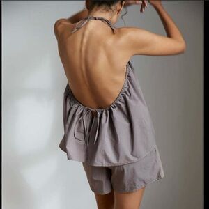 Deji Studio The Halter Set in Brown Stripe